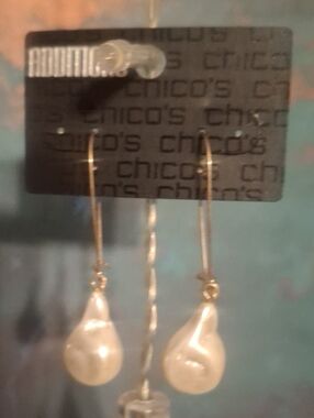 Chico's Gold Pearlescent Teardrop Dangle Earrings - Cream